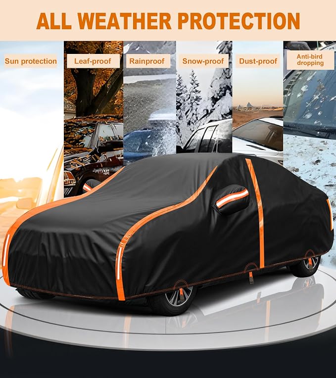 Car Cover Waterproof All Weather for SUV Automobiles UV Protection Snowproof Rain Sun with Door Zipper Full Exterior Outdoor Full Car Cover Universal Fit Up to 206"