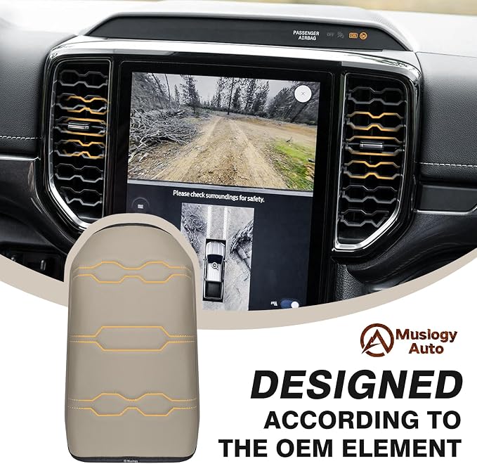 Muslogy Center Console Armrest Cover Fit for Ford Ranger 2024 2025 2026 Accessories, Comfort Armrest Pad Console Lid Cushion Vegan Leather Regular Thick (Sandstone)