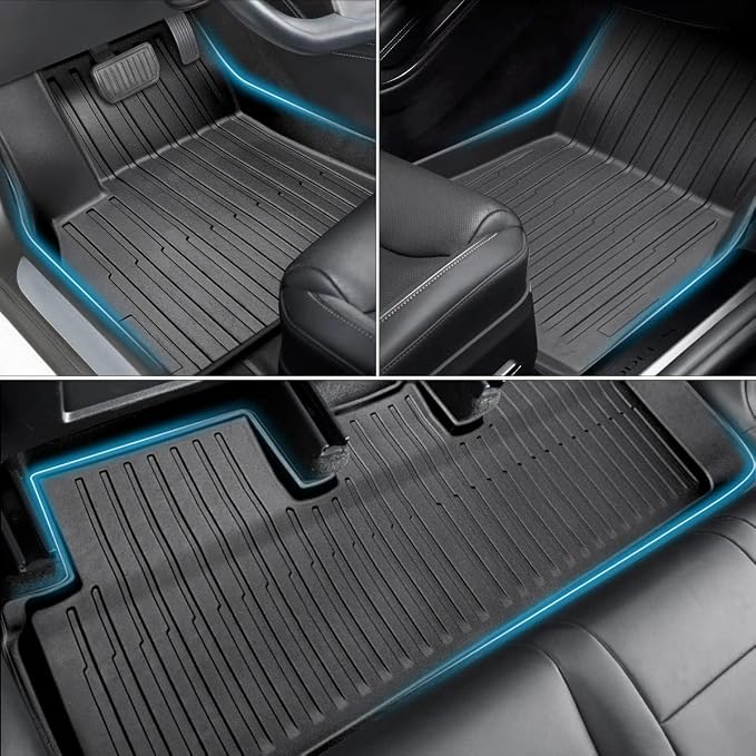 Mixsuper Model S Floor mats-Floor mat for Tesla Model S 2021 2022 2023 2024 2025,All Weather TPE Rubber Floor Liners Protection for Model S Accessories,2 Row Anti-Slip Car Mats, Black