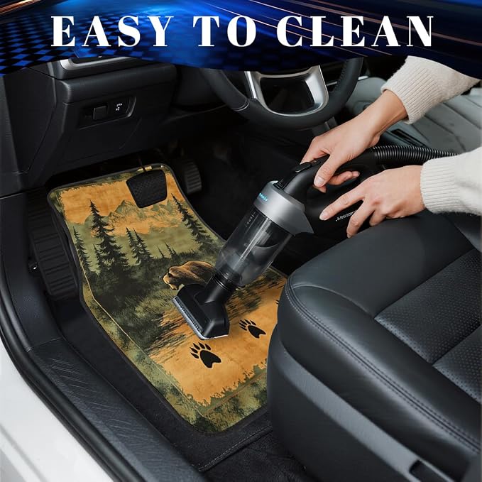 Bear Car Floor Mats Set of 4 Vintage Rustic Forest Lodge Mountain Automotive Foot Mats Rugs Carpet for Car Non-Slip Auto Car Accessories Universal Fit Car Accessories for Truck