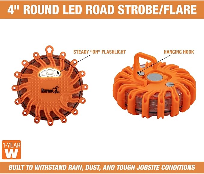 Buyers Products 8891018 Rechargeable Magnetic Road Flare Kit With Carrying Case, 6 Pack, Includes Steady on Mode and 10 LED Flash Patterns, Rechargeable Road Flare Strobe