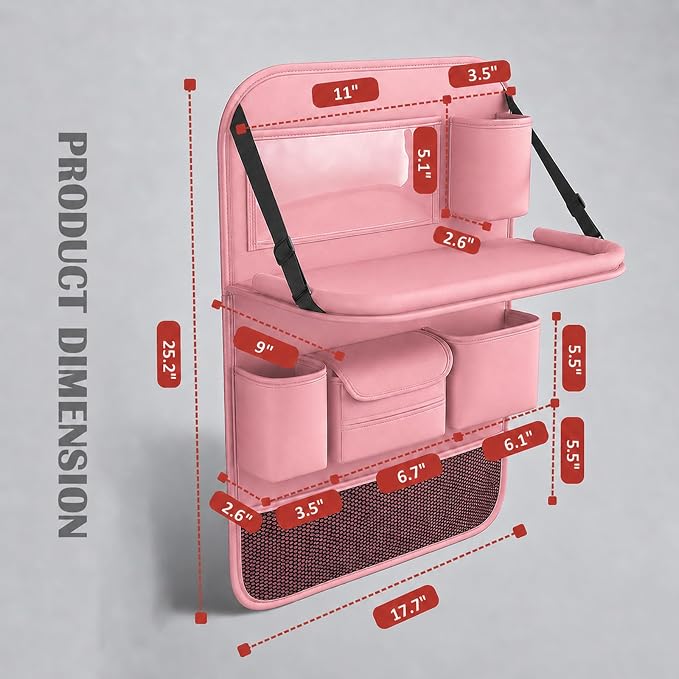 Car Seat Organizers,Multi-functional Back Seat Protectors, Storage Pouches, and Tray Holders for Cars, Kids, Seat Back and Rear Seats,Pink 1 Pcs