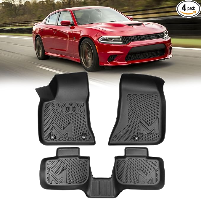 TPE Automotive Floor Mats & Cargo Liner for 2011-2023 Dodge Charger & Chrysler 300 (RWD) Rear-Wheel Drive ONLY, All Weather Cover Protection Waterproof Black Floor Liner Front & Rear Row Full Set