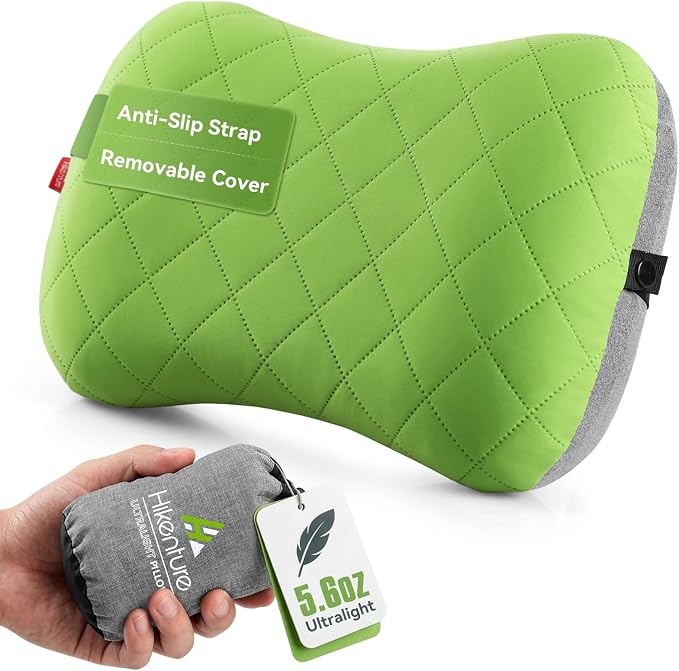 Hikenture Camping Pillow with Removable Cover, Ultralight Inflatable Pillow | Ergonomic Neck Lumber Support, Upgrade Leakproof Backpacking Pillow, Portable Packable for Hiking, Beach, Travel