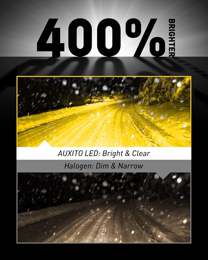 AUXITO 5202 LED Fog Light Bulbs Yellow Amber 3000K, Pack of 2 | 400% Brighter 6000 Lumens 30W High Power, 5201 PS24W PS19W 9009 12086 Fog Lamps LED DRL Bulbs Replacement for Cars Trucks