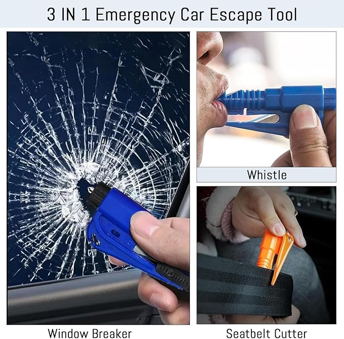 16Pcs Car Window Breaker Seatbelt Cutter Keychain, 3 in 1 Emergency Escape Tool | Glass Breaker and Seatblt Cutter for Car