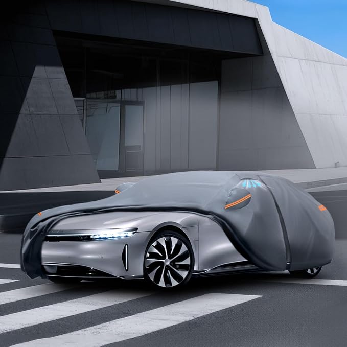 Waterproof Lucid Air (EV)(2021-2026) Car Cover with Breathable Vents, [Upgrade] Premium Covers with Cotton Liner and Zipper Door,Sun Rain Snow Dust Uv Protection.(Gift with Towel Storage Bag)