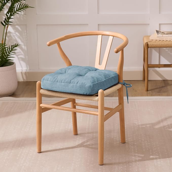 IASEAHK Chair Cushions for Dining Chairs, Dining Chair Cushions, Tufted Indoor Chair Pads with Ties & Non Slip Backing, Seat Cushions for Kitchen Chairs 16.5” x 16.5” x 3.5”, Set of 4, Light Blue