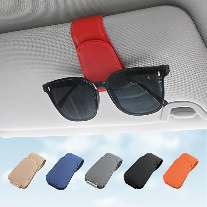 Sunglass Holder for Car Sun Visor Sunglasses Clip Car accessories -Red | sun visor organizer, ticket card clip, eyeglass sunglasses holder, one-handed magnetic, anti-scratch, car stuff for women men