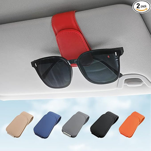 Sunglass Holder for Car Sun Visor Sunglasses Clip Car accessories -2 Packs | sun visor organizer, ticket card clip, eyeglass sunglasses holder, one-handed magnetic, anti-scratch, car stuff for women men