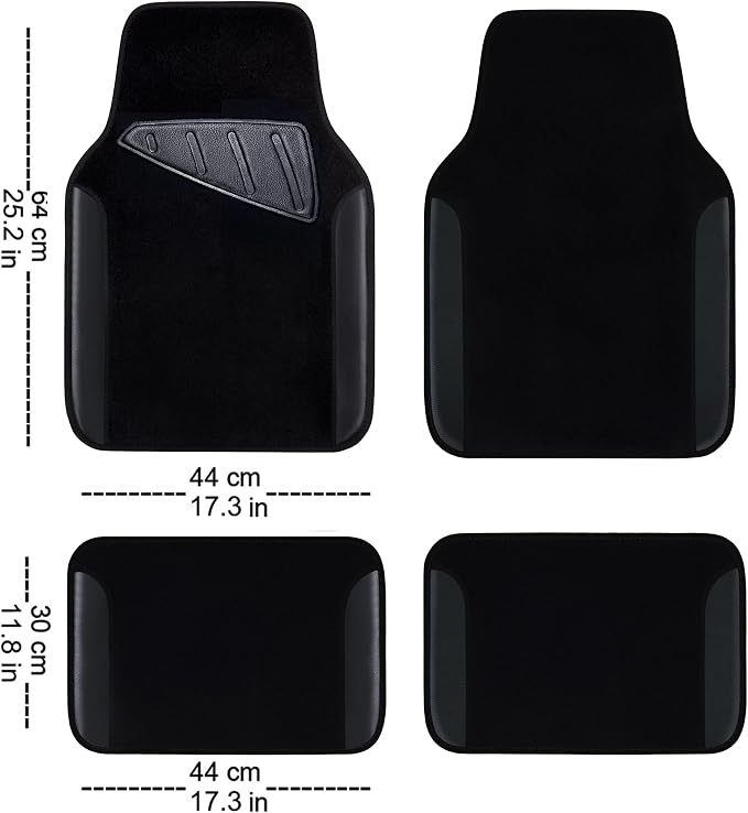 CAR PASS Waterproof Universal Fit Car Floor Mats, Faux Leather Car Carpet Mats, Black Car Mats with Anti-Slip Nibbs Backing & Driver Heel Pad Fit for SUV,Vans,sedans, Trucks,Set of 4pcs(All Black)