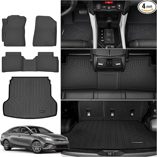 Floor Mats for 2019 2020 2021 2022 2023 2024 Kia Forte Upgrade Trunk Mat All Weather Floor Liners TPE Rubber Cargo Liner Fit for 2024 Kia Forte Anti-Slip Full Set Automobile Mats Accessories