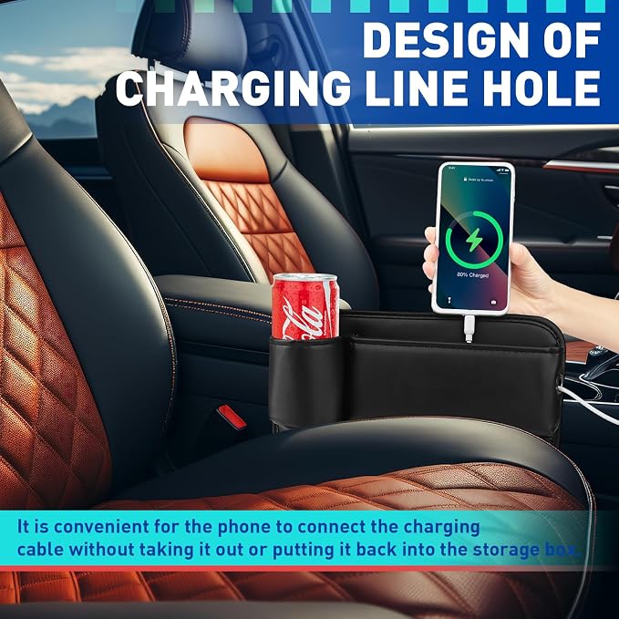 Universal PU Leather Car Seat Gap Filler Organizer with Cup Holder | Multi-Purpose Car Essentials Organizer with Phone, Keys, Card, Sunglasses and Small Items, Gifts for Car SUV Truck Owners