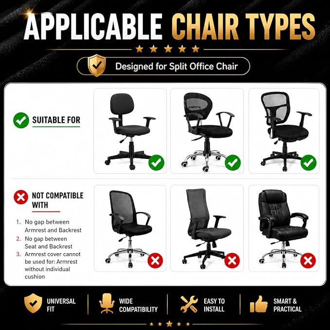 Stretchable Desk Office Chair Seat Covers - Universal Spandex Computer Chair Slipcover - Removable Washable Rotating Backrest Coverings & Cushion Protectors & Armrest Covers for Dogs, Cats, Pets