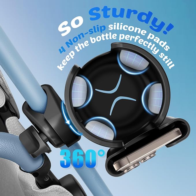 2 Pack Cup Holder for Walker: Stroller Cup Holder with Phone Holder Black | Wheelchair/Rollator/Scooter Stroller Accessories, Fits for Uppababy, Nuna, Doona, Baby Travel Essentials, Gifts for New Mom