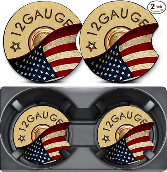 2 Pack Bullet Flag Car Coasters for Cup Holders,Neoprene Anti Slip Mat | 2.75" Universal Size,Auto Rubber Drink Coasters Decor Car Accessories Interior Bullet Flag Gifts for Women Men