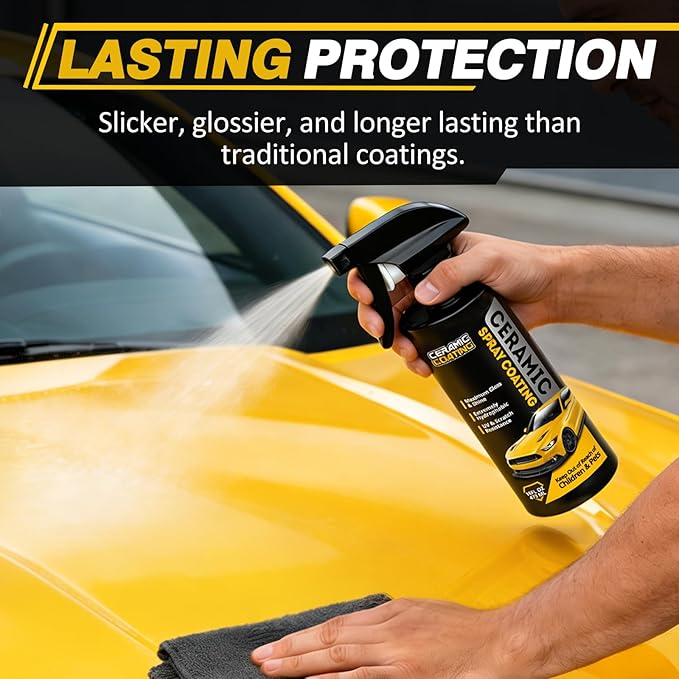 Hydrophobic Ceramic Coating Spray 16oz | UV & oxidation resistance, water beading, high gloss, safe for paint glass plastic wheels, easy rinse wipe, resists dirt