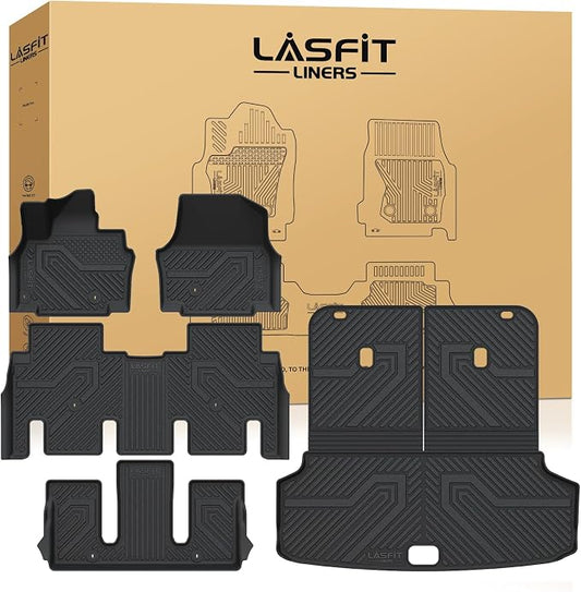 LASFIT Floor Mats & Cargo Mats for KIA EV9 2026 2025 2024 (Only for 6-Seats,Not Fit Relaxation Chairs & 7-Seats),All Weather TPE Custom Fit Kia EV9 2024-2026 Full Set Car Accessories Floor Liners