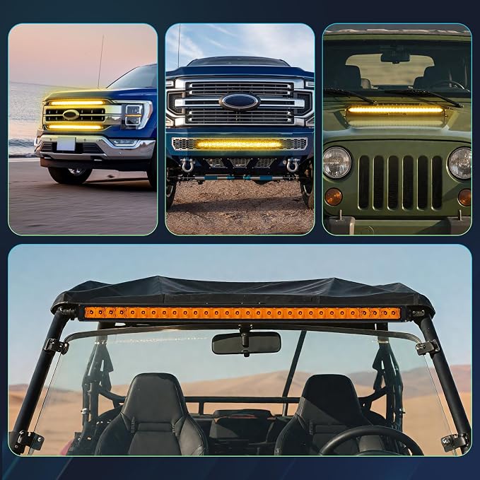 30 Inch Light Bar Amber, SWATOW IDUSTRIES 30" Screwless Slim LED Light Bar Single Row Spot Flood Offorad Driving Lights Bumper Mount for Wrangler F150 Toyota Chevy Ram Truck UTV SUV Can Am Polaris
