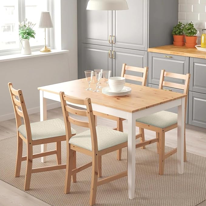 SearchI Waterproof Seat Covers for Dining Room Chairs Stretch Jacquard Chair Seat Covers Set of 6, Removable Washable Kitchen Chair Seat Protector Cushion Slipcovers for Office (Beige Leaf)