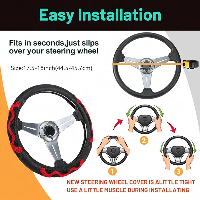 DaisyInner 17.5-18 Inch Steering Wheel Cover for Semi Truck No-Slip & Comfy Grip for Semi Trucks, Rv, Big Rig and 18 Wheelers(Mesh D,Leather,Red)