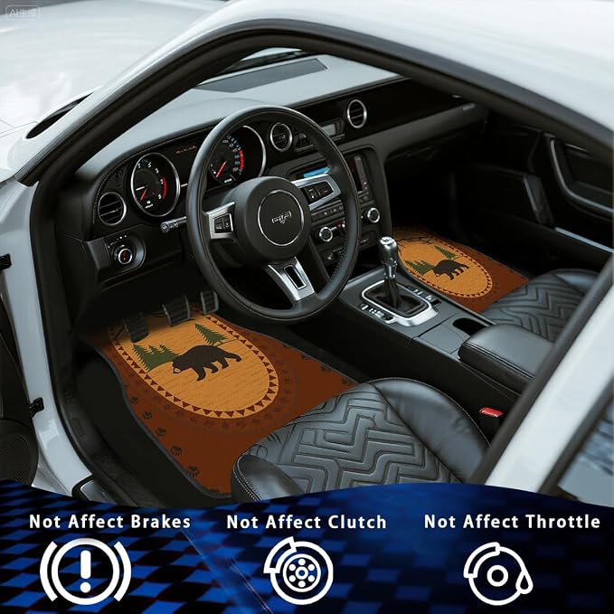Bear Car Floor Mats Rustic Mountain Pine Forest Cabin Carpet Front Rear Carpets Mat Decorative Car Floor Carpets Non-Slip Auto Car Accessories Universal Fit for Car SUV Truck Van