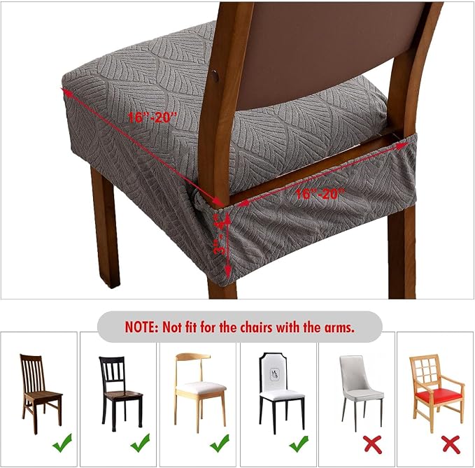 Removable and Washable Seat Covers for Dining Room Chairs Set of 6 - Waterproof Stretch Chair Seat Slipcovers, No Back Covers