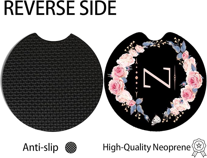 2pcs Letter Z Car Coasters,Absorbent Universal neoprener Cup Holder Coasters with a Finger Notch,Car Accessories for Women&Man Interior，2.75"