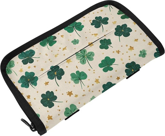 Car Tissue Holder Car Napkin Holder Car Tissue Box Dispenser Storage Case Sun Visor Mask Holder with Adjustable Straps Reusable Refillable Green Clovers and Stars