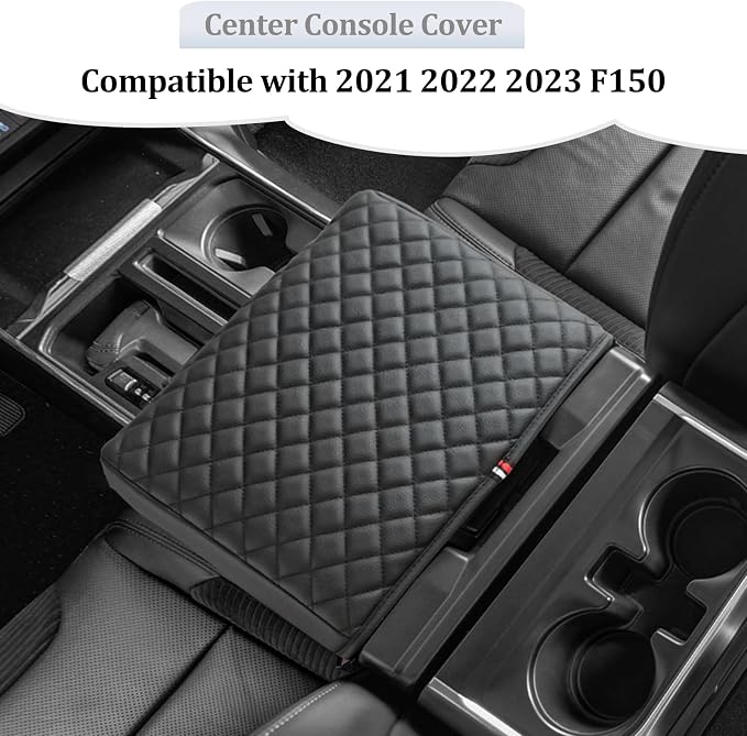 JDMCAR Armrest Cover Compatible with 2021-2025 2026 F150 PU Leather Car Interior Accessories, Customized Anti-Scratch Leather Armrest Lid Protector Pad (Work Surface Console Only)