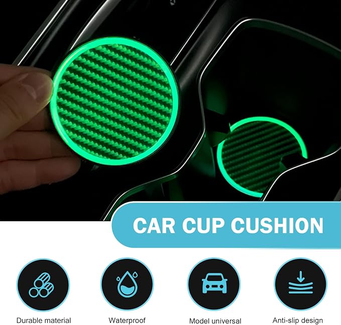 2 PCS Car Cup Holder Coaster, Luminous Carbon Fiber Non-Slip Embedded Coaster Pad, 2.83" Insert Water Bottle Holder Pads, Universal Car Interior Decoration Accessories Mat (Carbon Fiber)