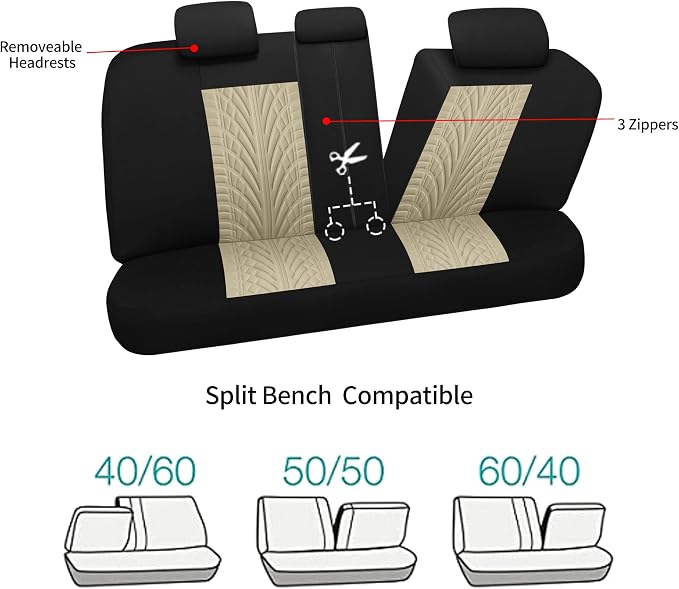 Pariitadin Car Seat Covers Full Set, Washable and Breathable Premium Cloth Automotive Vehicle Seat Cover for Car Interior, Universal Fit for Most Cars, Sedan, Truck, SUV(Black/Beige)
