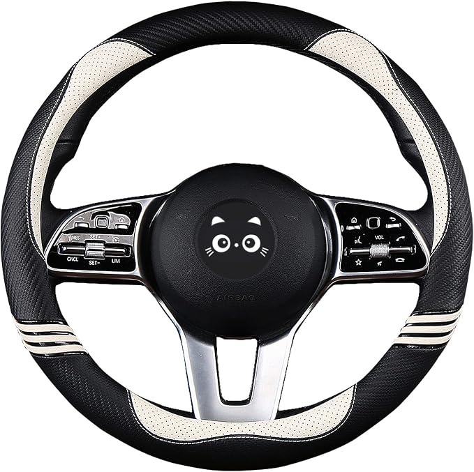 Iwantit® Cute Steering Wheel Cover for Women, Pu Leather with Anti-Slip Rubber Ring, Steering Wheel Protector for Men, Universal Fit 14.5-15 inches for Cars,SUV (Pearl White)
