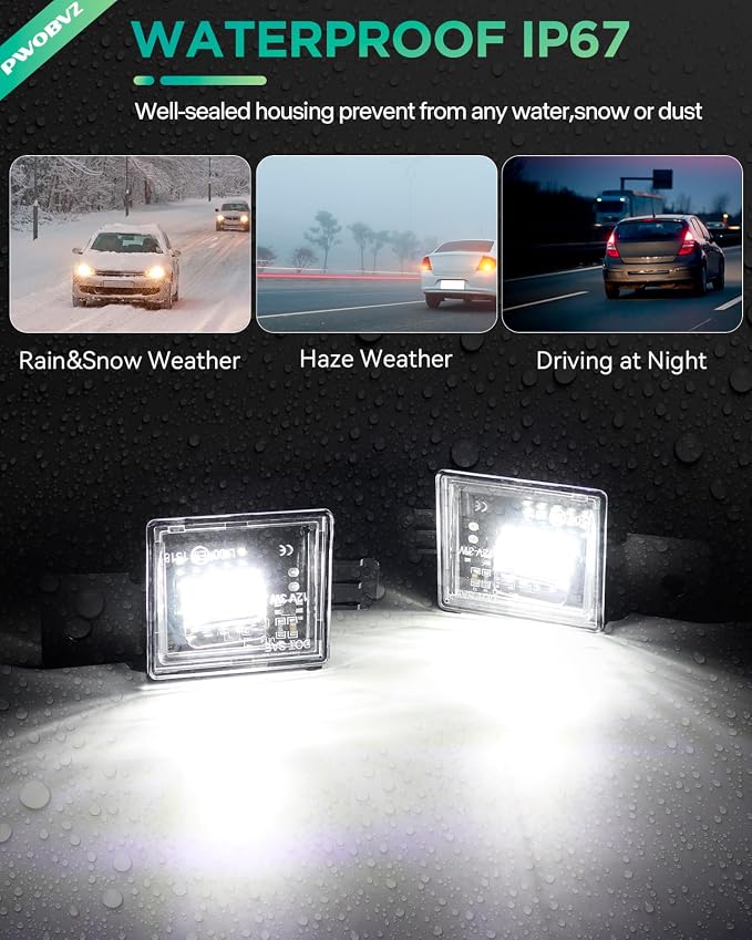 LED License Plate Light for 2014-2023 Chevy Silverado GMC Sierra 1500 | 2500HD 3500HD, 2015-2021 Colorado Canyon Pickup Tag Lamp Assembly 6000K White, Pack of 2
