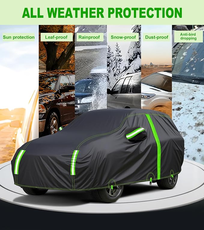 SUV Car Cover for Automobiles All Weather Waterproof Snowproof UV Protection Outdoor Universal Fit for BMW X5/X6/X7, Audi Q7 Q8, Chevrolet Volkswagen Honda Hyundai Fit Up to 206’’