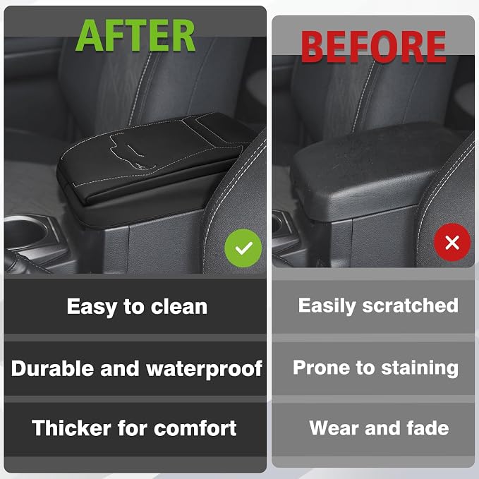 Muslogy Center Console Armrest Cover Fit for Toyota Tacoma 2024 2025 2026 Accessories, Comfort Armrest Pad Console Lid Cushion Vegan Leather 1-Inch Extra Thick(Black/Gray Stitching)