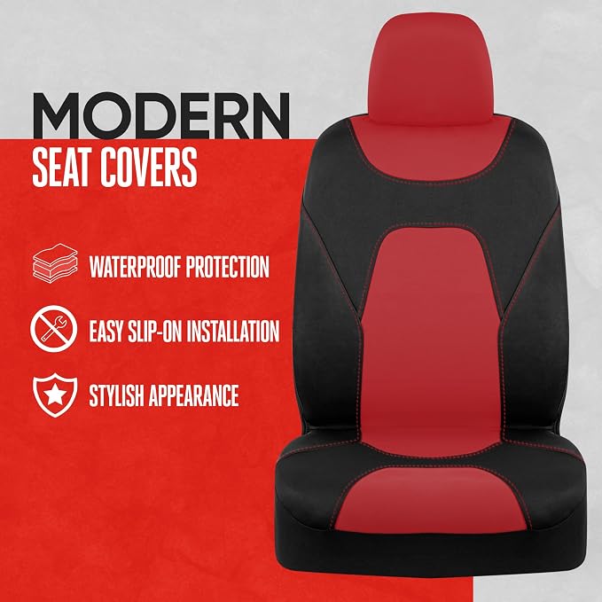 Motor Trend AquaShield Waterproof Front Seat Covers, Red Seat Covers for Cars – Neoprene Front Car Seats Cover, SUV Seat Covers Protector - Car Interior Cover for Auto, Trucks, & Dog Owners