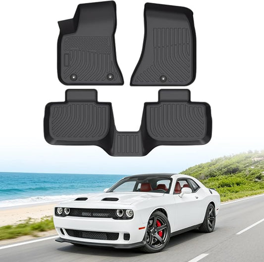 Floor Mats for Dodge Challenger RWD 2015-2023 | (Not for AWD or 3.6L V6 Engine Models), Heavy Duty TPE All Weather Protection, Waterproof Non-Slip Black(Two-Row Floor Mats)
