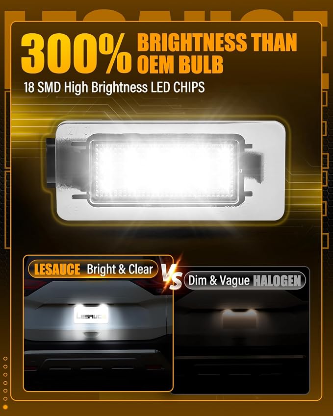 LESAUCE LED License Plate Light Tag Lamp Assembly for 2019-2021 Nissan Altima Versa, 2020-2021 Sentra,2021-UP Rogue, Powered by 18-SMD Xenon White LED Tag Lights, Pack of 2