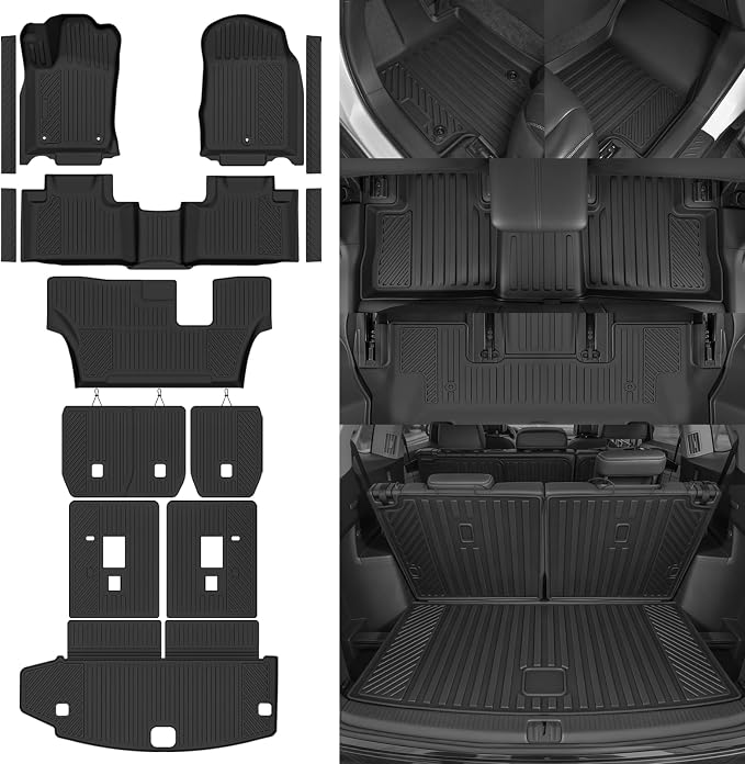 Custom Fit Floor Mats for 2011-2012 Dodge Durango 7 Seats/Bench Seats, All Weather TPE Floor Liners & Trunk Mat & 2nd/3rd Row Backrest Mat & Door Sill Guard, Full Set Interior Accessories