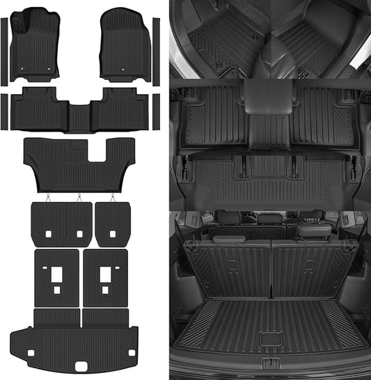 Custom Fit Floor Mats for 2011-2012 Dodge Durango 7 Seats/Bench Seats, All Weather TPE Floor Liners & Trunk Mat & 2nd/3rd Row Backrest Mat & Door Sill Guard, Full Set Interior Accessories