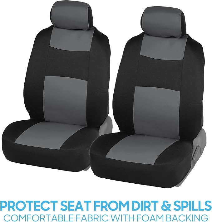 BDK PolyPro Car Seat Covers Full Set in Gray on Black, Front and Rear Split Bench Seat Covers for Cars, Easy to Install Car Seats Cover Set and Accessories for Auto Trucks Van SUV - Gray