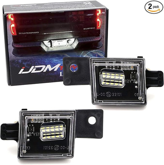 iJDMTOY OEM-Fit 3W Full LED License Plate Light Assembly Kit Compatible With Chevrolet Silverado Colorado GMC Canyon Sierra 1500 2500 3500 Truck, Powered by 15-SMD Xenon White LED Diodes