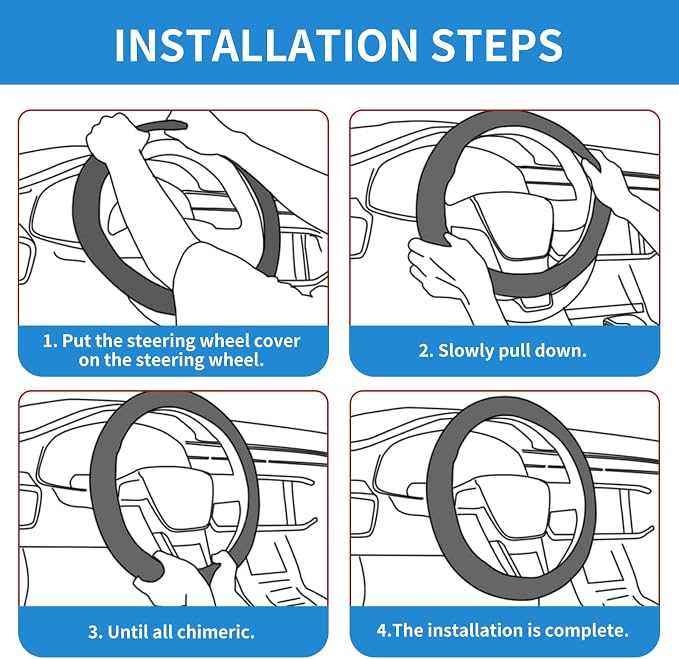 15 Inch Leather Steering Wheel Cover, Automotive Accessories Breathable Anti-Slip Elastic Soft Wheel Protector, Fit for Most SUVs Trucks and RVs (Blue)