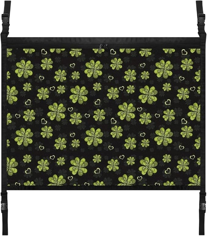 Dreaweet Clover Print Car Ceiling Cargo Net Organizer,Universal Car Pouch Mesh Ceiling Netting Storage Pocket,Car Interior Roof Cargo Net for SUV Truck Mini Van Camping Accessories