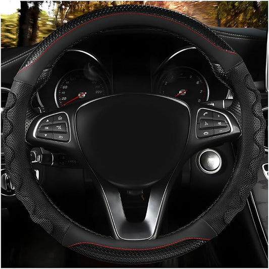 Car Steering Wheel Cover, 15 Inch Anti-Slip Steering Wheel Cover Protector with 3D Honeycomb Design, Universal Steering Wheel Covers for Truck SUV, Car Accessories (Black,Round Shape)
