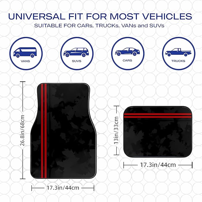 Universal Fit Car Floor Mats Set of 4Pcs, Red Background Black Bars All-Weather Front Rear Car Carpet Mats, Non-Slip Car Floor Mat Car Accessories for Automotive Trucks SUV Sedans Vans