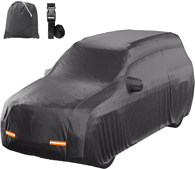 Mockins 200"x75"x57" SUV Car Cover Waterproof All Weather Heavy Duty Tarp | Dual-Layer 250G PVC & Soft Cotton Lining Full Exterior Covers | Windproof Large Car Cover for Snow & Rain with Buckle Strap