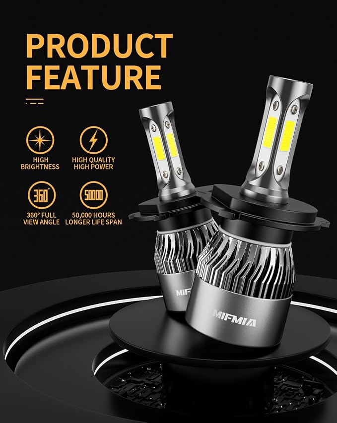 𝖧𝟦/𝖧𝖡𝟤/𝟫𝟢𝟢𝟥 Bulb, 40000LM 800% Brighter, Backup 6500K Cool White, Plug and Play IP68 Waterproof Replacement, Pack of 2, Interior Off-Road Lights