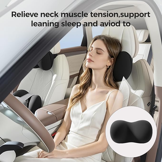 BABUR Car Headrest Pillow, Car Neck Pillow for Pain Relief While Driving | 100% Memory Foam, Ergonomic Neck Support Pillow for Auto, Office Chair, Adjustable Strap, Softness Breathable Removable